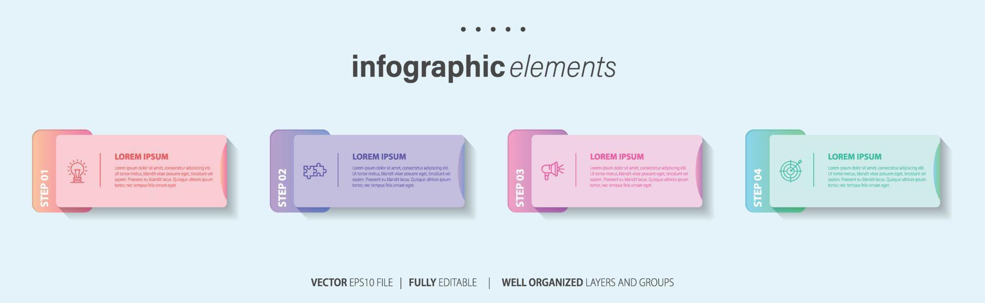 attività commerciale Infografica modello design con numeri 4 opzioni o passi. vettore