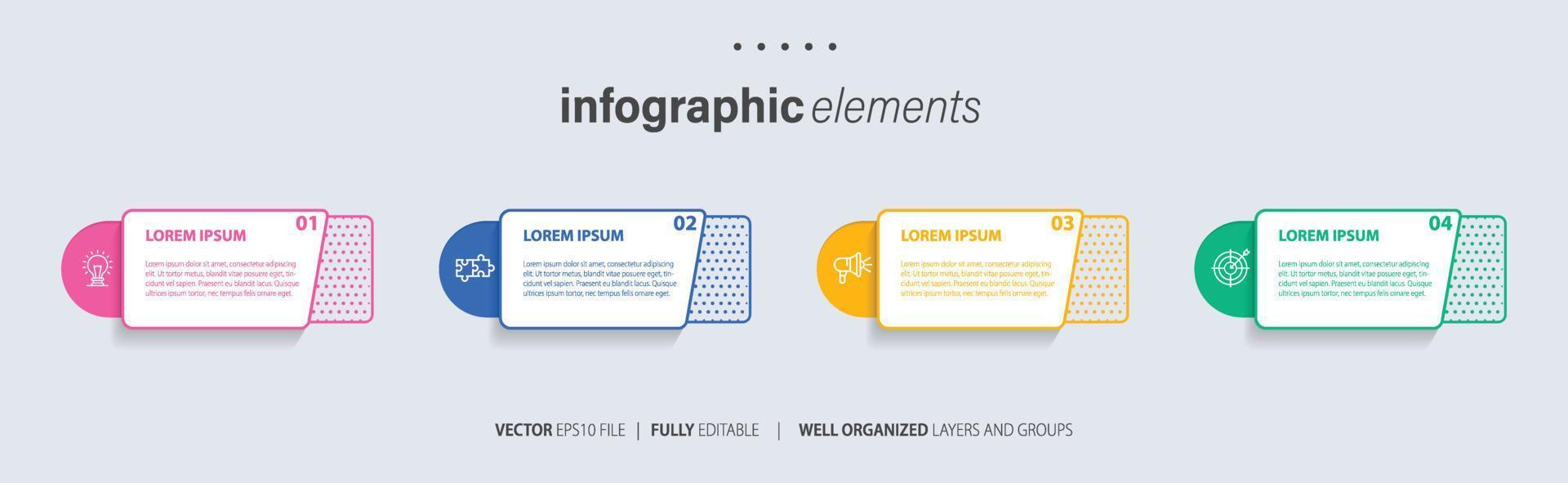 attività commerciale Infografica modello design con numeri 4 opzioni o passi. vettore