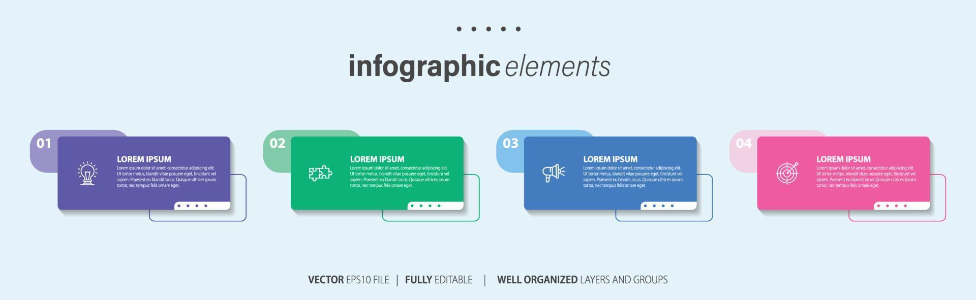 attività commerciale Infografica modello design con numeri 4 opzioni o passi. vettore