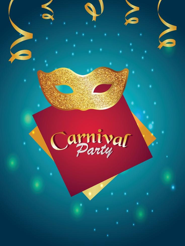 maschera di carnevale d'oro, poster di invito evento di carnevale brasiliano vettore