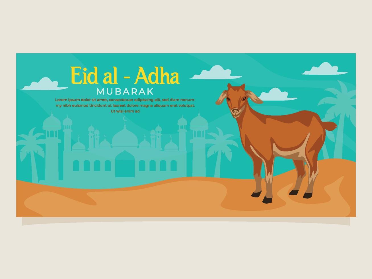 eid al adha mubarak capra bandiera illustrazione vettore