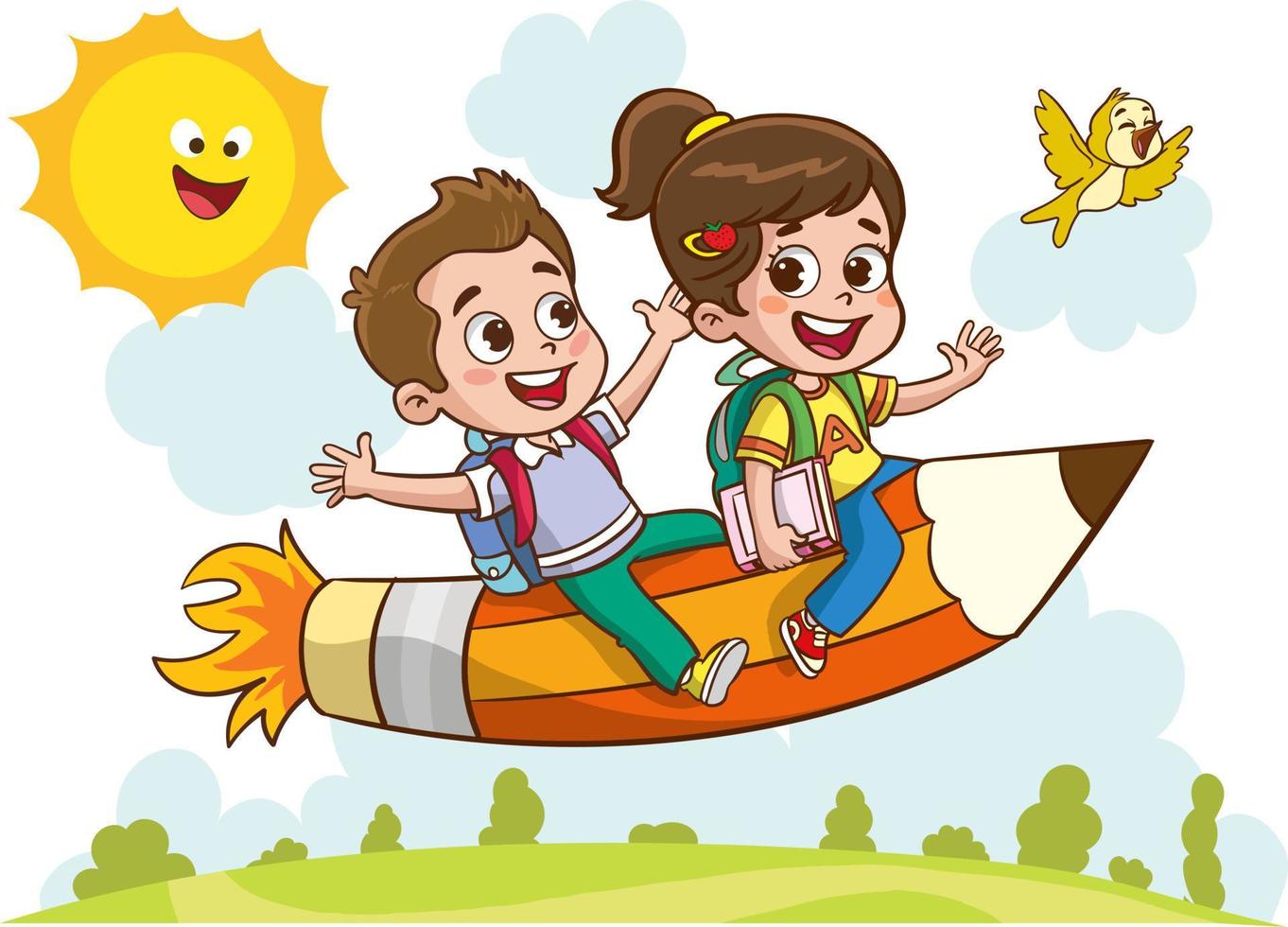 divertimento educativo immagini con educativo materiali.divertente ragazzo volante su colorato matita cartone animato vettore