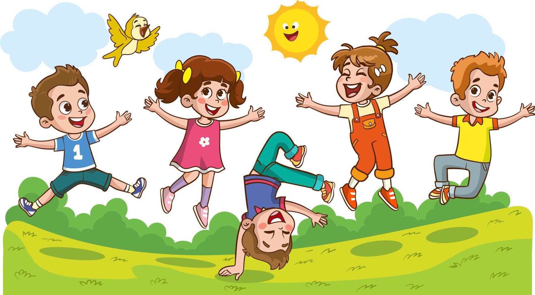 contento poco bambini avendo divertimento. vettore illustrazione di carino bambini salto danza