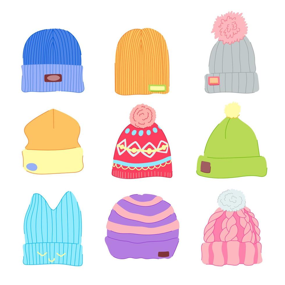 Beanie cappello impostato cartone animato vettore illustrazione