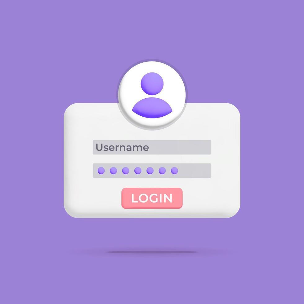 3d vettore utente nome con parola d'ordine campo per accesso id pagina apparire notifica bolla modulo icona design
