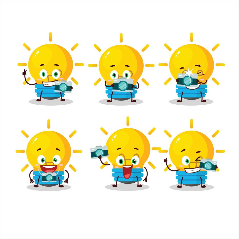 fotografo professione emoticon con lampada idee cartone animato personaggio vettore