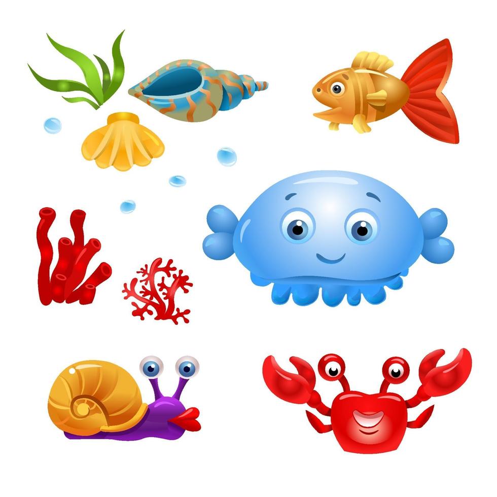 pesce vettoriale su uno sfondo bianco. personaggi dei cartoni animati di pesce. pesce isolato su uno sfondo bianco. pesce di mare. illustrazione vettoriale