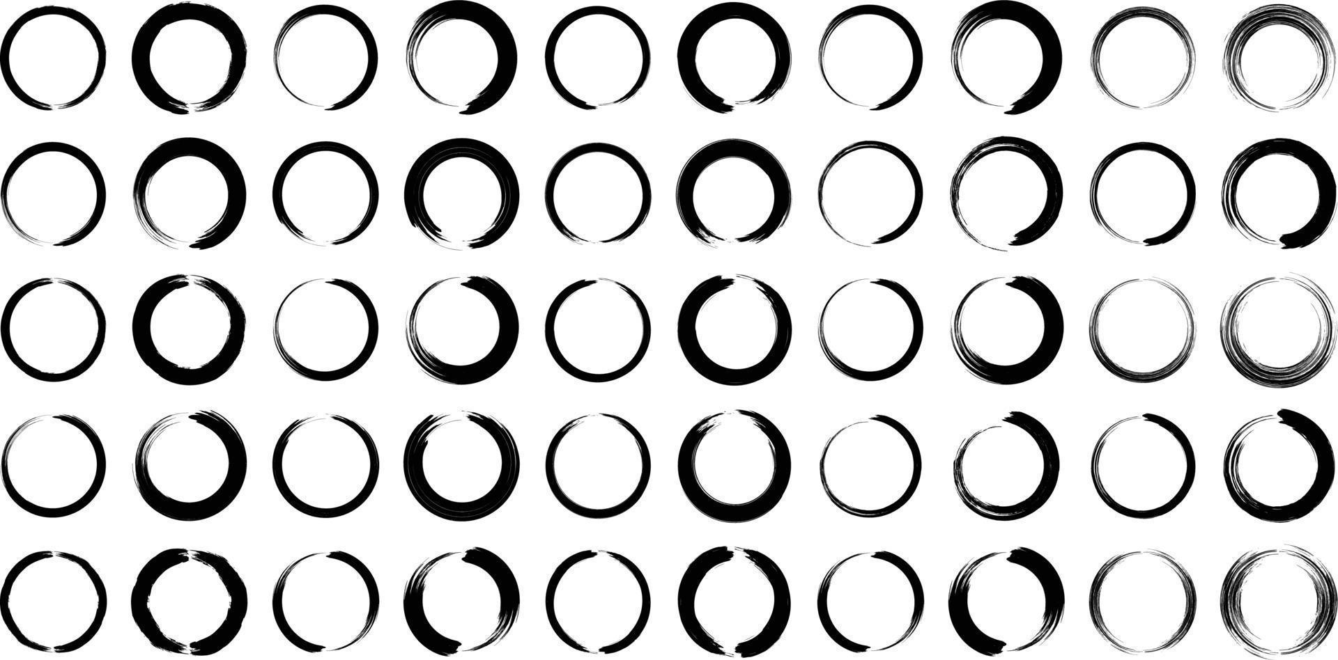 grunge cerchio grassetto linea nero astratto forma 50 impostato vettore