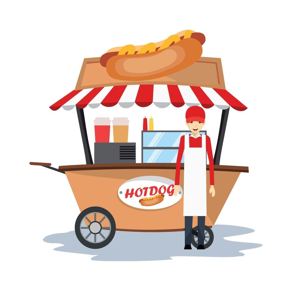 venditore di hot dog con carrello vettore