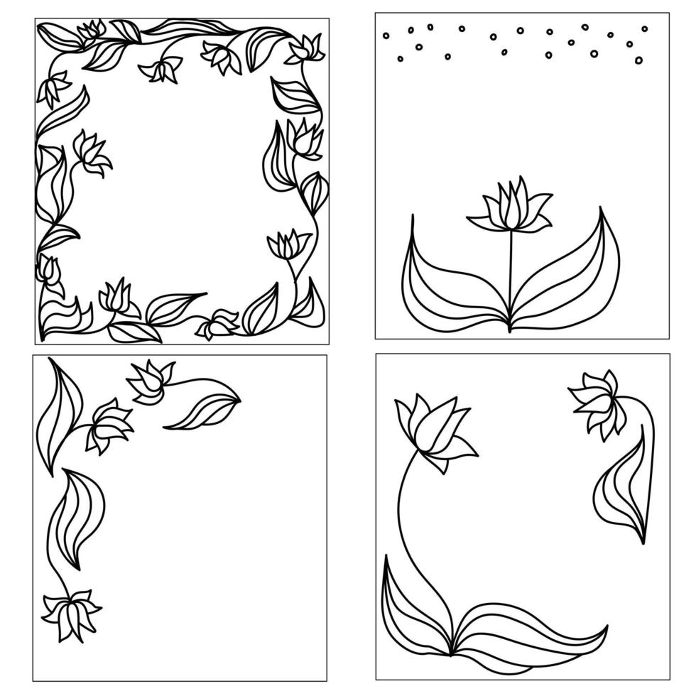 impostato di cartoline con schema scarabocchio fiori e semplice decorativo elementi vettore