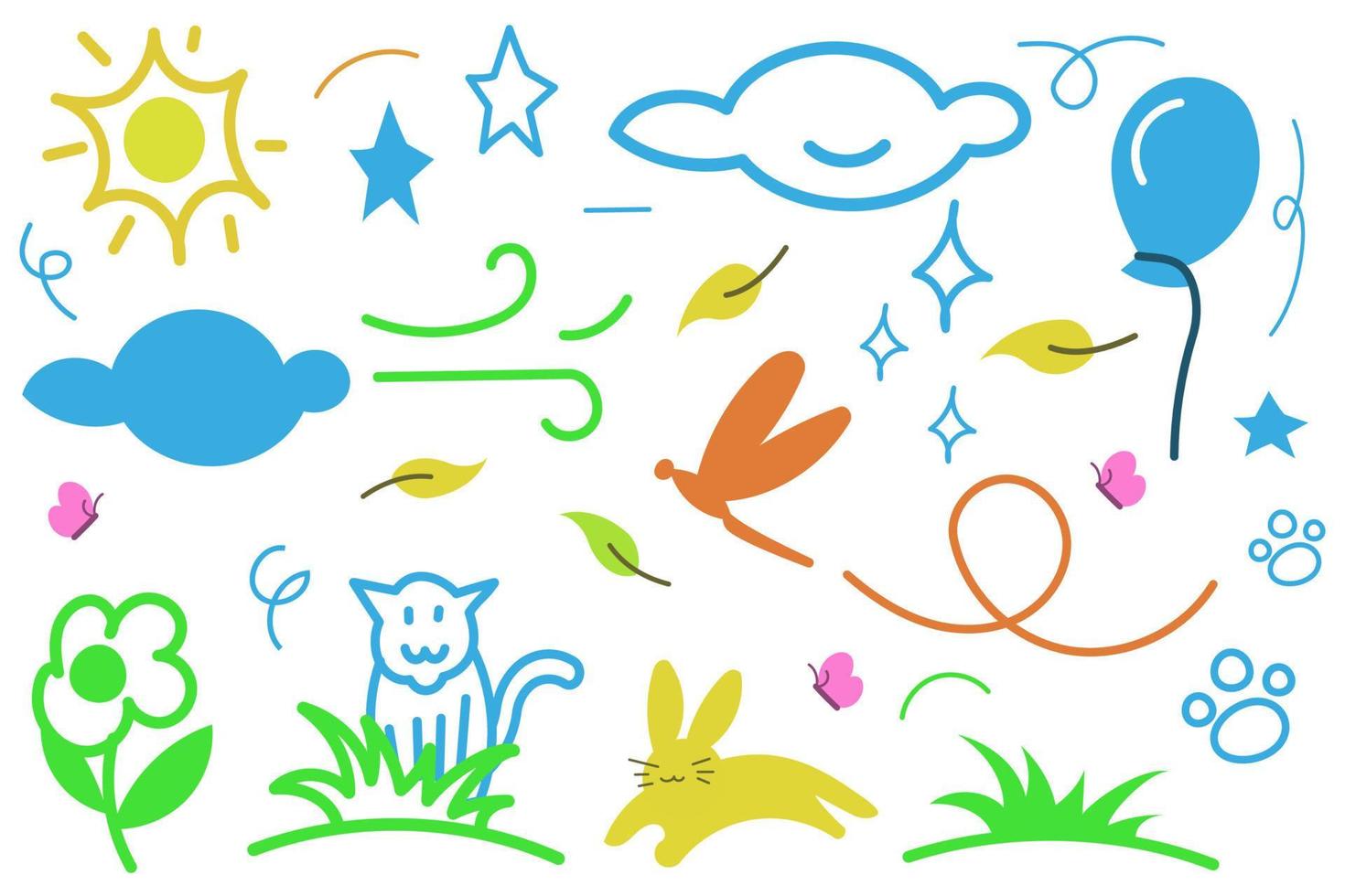 colorato bambini disegno vettore arte, mano disegnato scarabocchio. natura parco, giardino, Narura, modello sfondo piatto design illustrazione vettore eps10