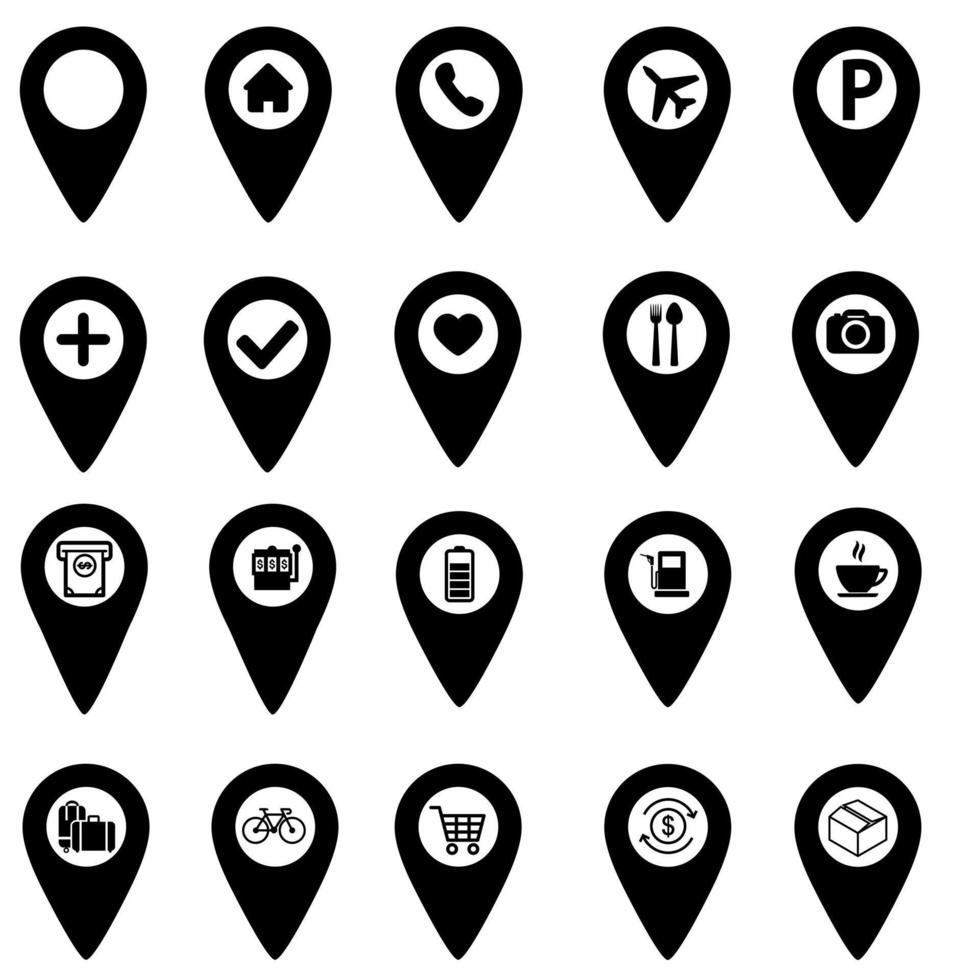 carta geografica perno vettore icona impostare. pointer illustrazione cartello collezione. navigazione simbolo.
