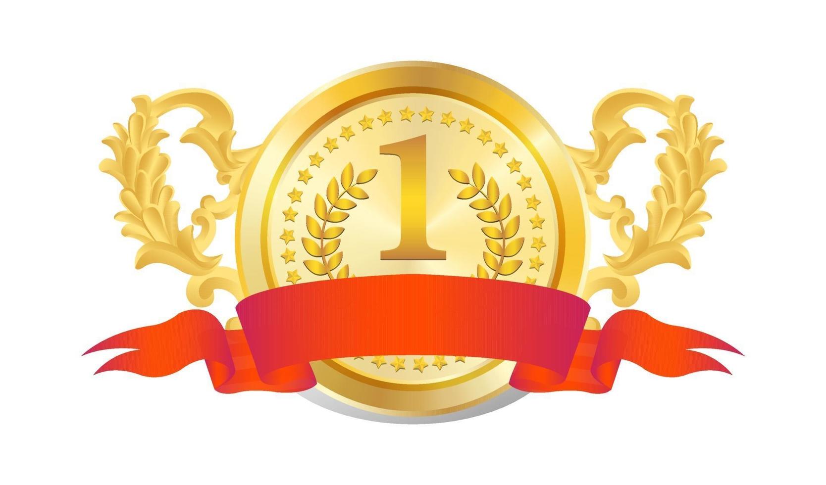 distintivo d'oro con bandiera rossa vettore