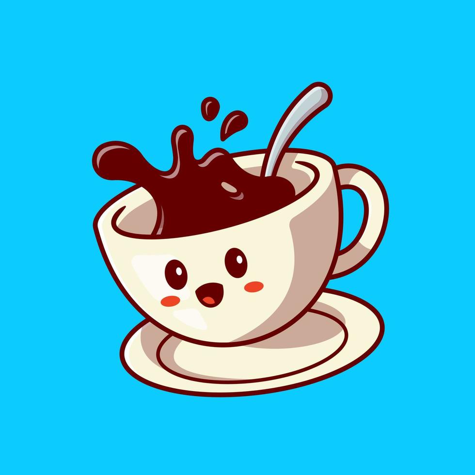 carino contento caffè tazza cartone animato vettore icona illustrazione. bevanda personaggio icona concetto isolato premio vettore. piatto cartone animato stile