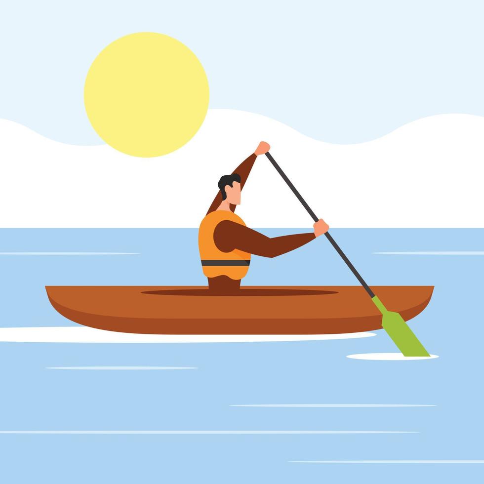 vettore Immagine di un' uomo canoa su un' lago