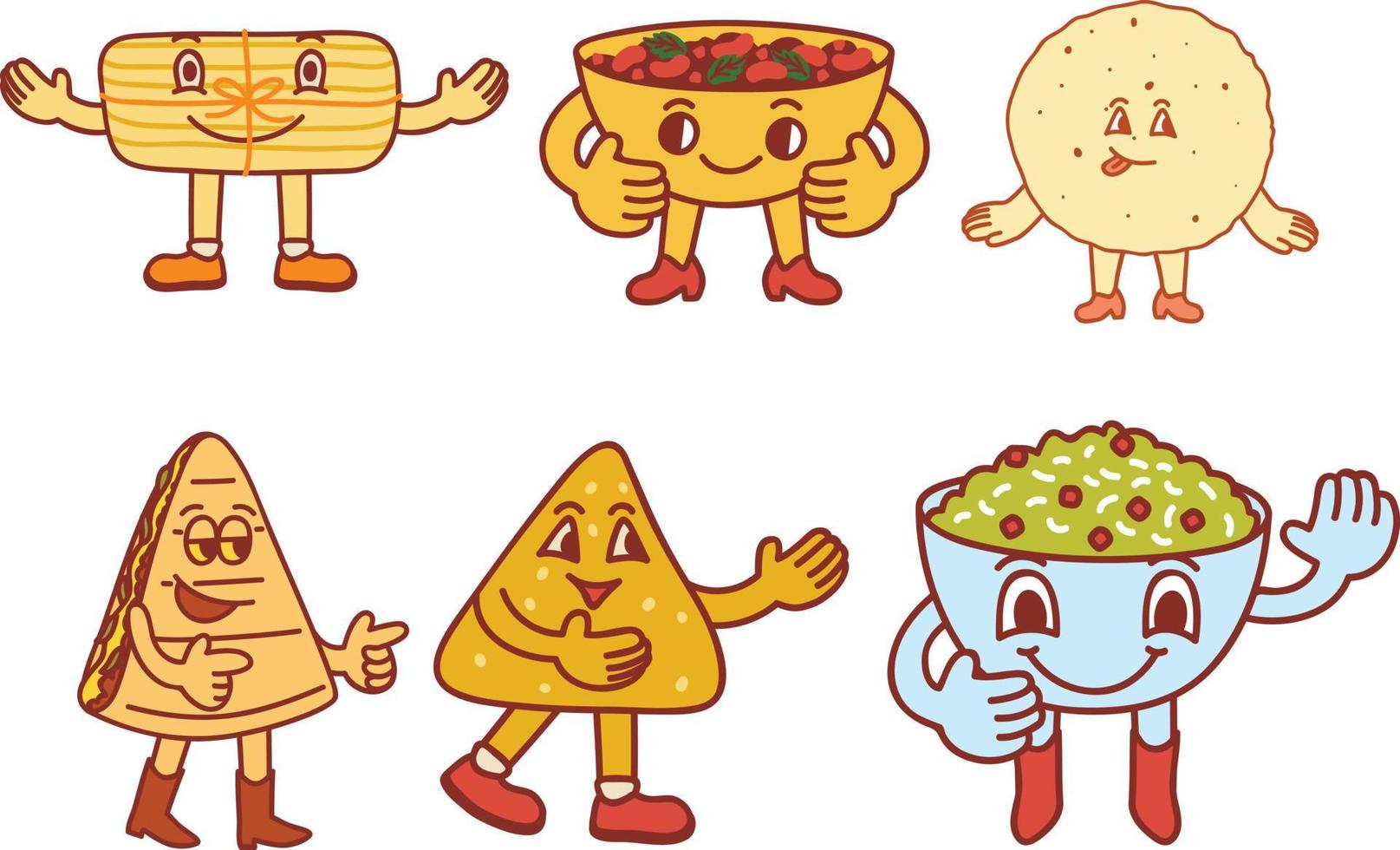 carino cartone animato messicano cibo icone impostare. vettore illustrazione.