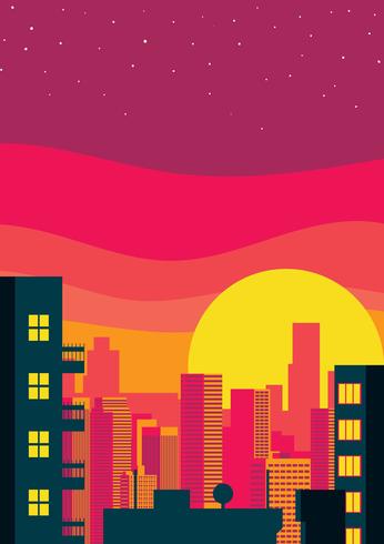 Illustrazione di tramonto di paesaggio urbano vettore