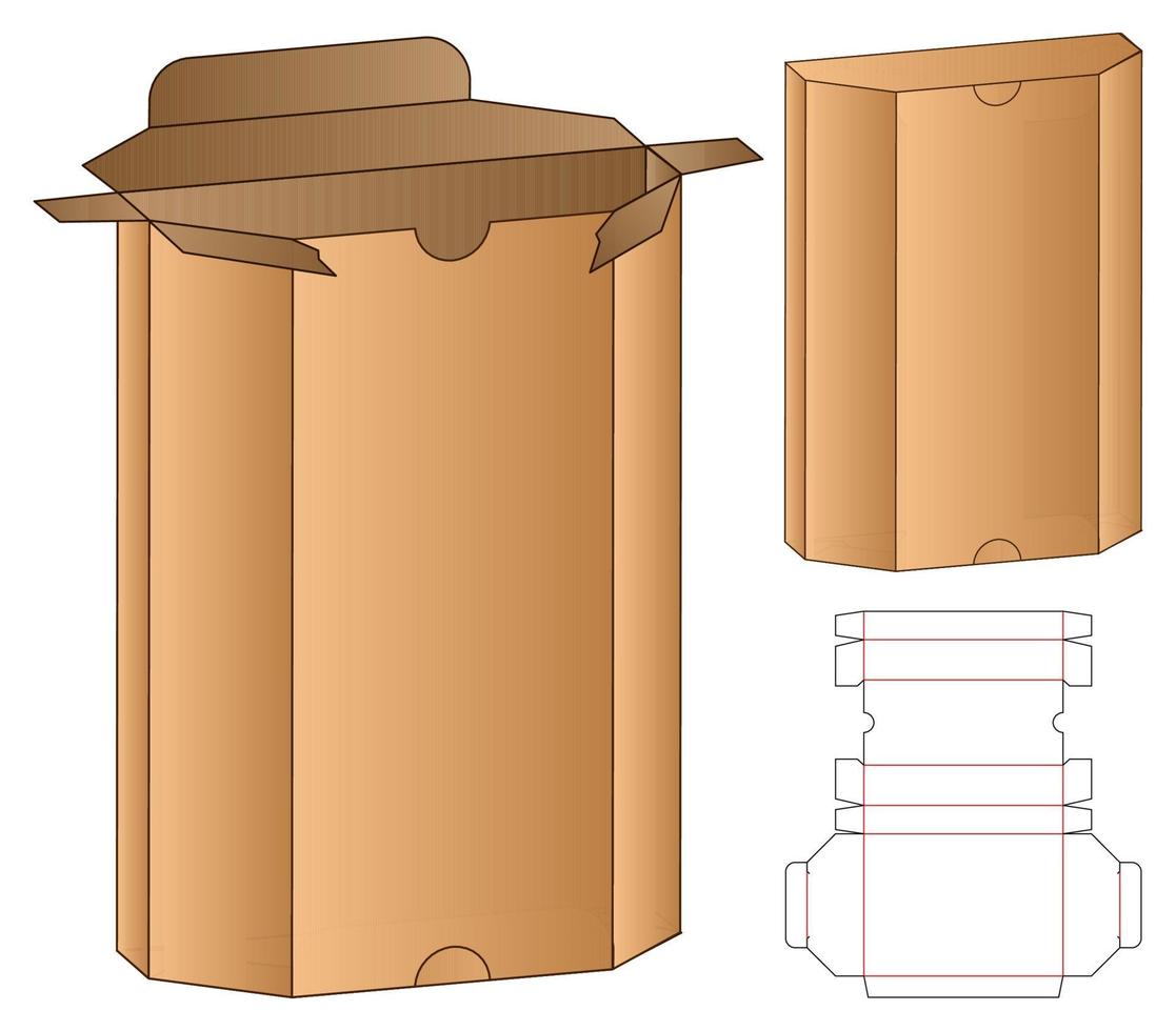 disegno del modello fustellato di imballaggio della scatola. Modello 3d vettore