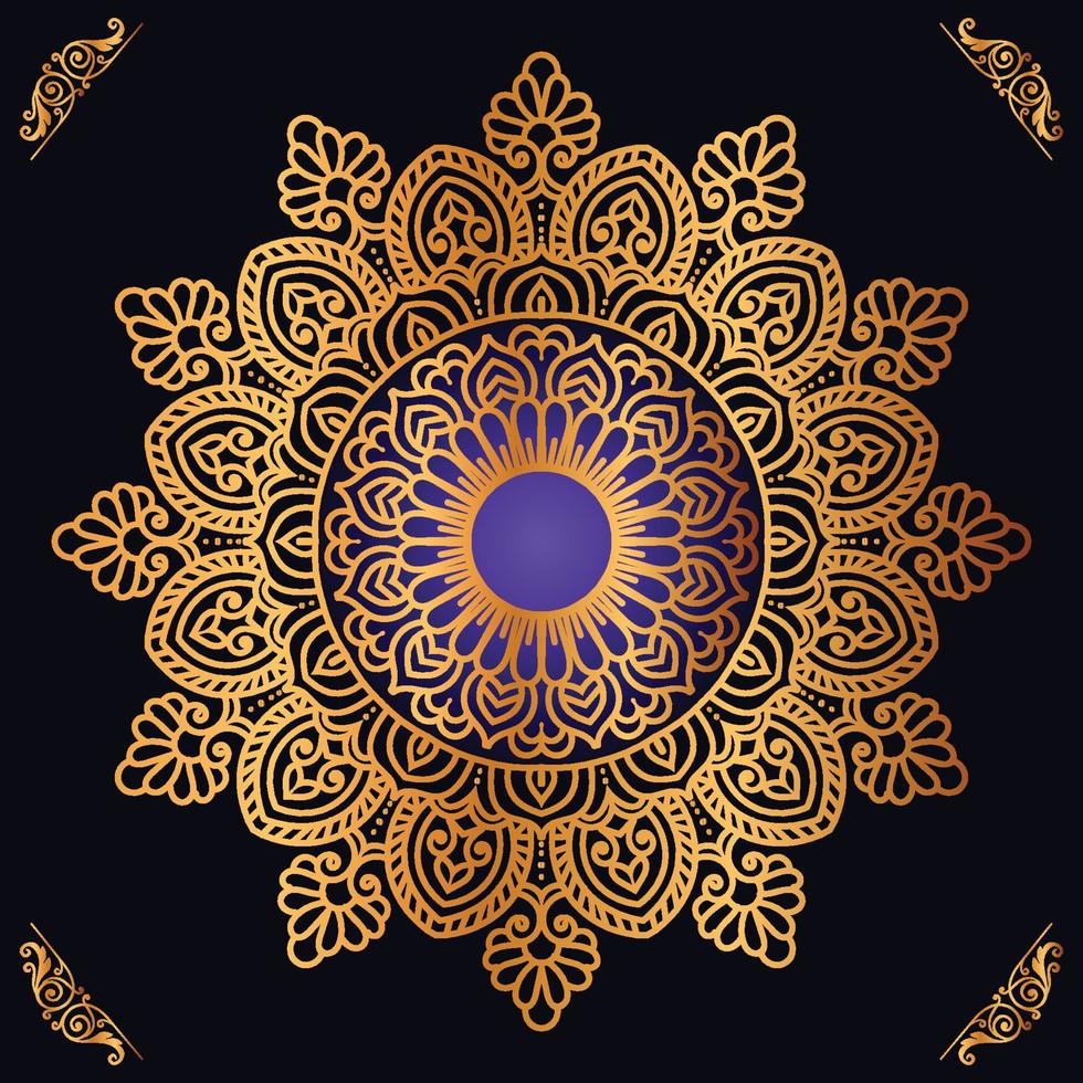 lusso mandala design con d'oro ornamenti su nero sfondo titolo per islamico design vettore
