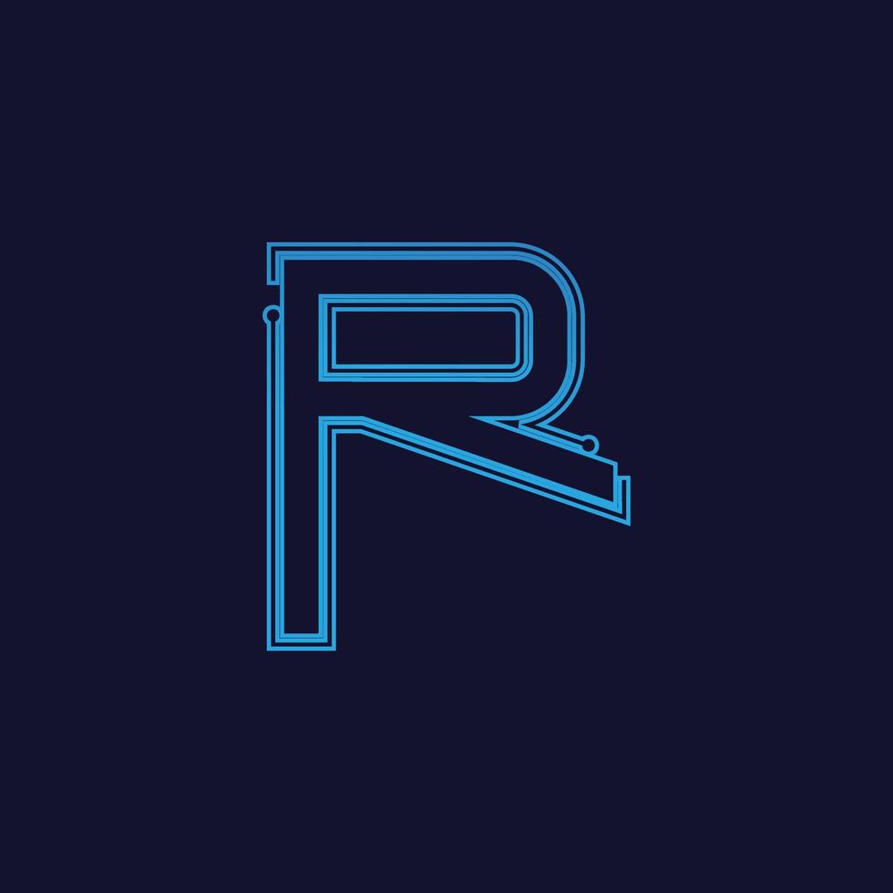 lettera r Tech logo design vettore