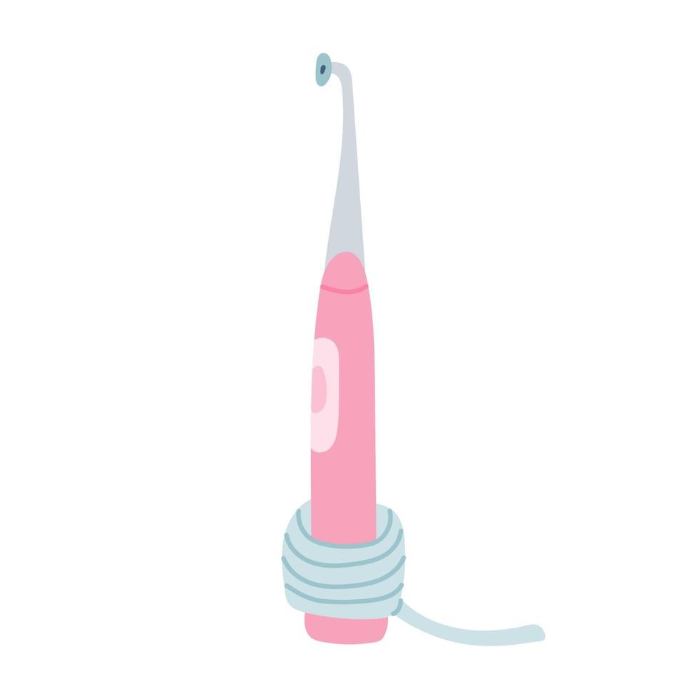 irrigatore per la pulizia dell'igiene dentale, disegnato a mano su uno sfondo bianco. immagine vettoriale in stile piatto