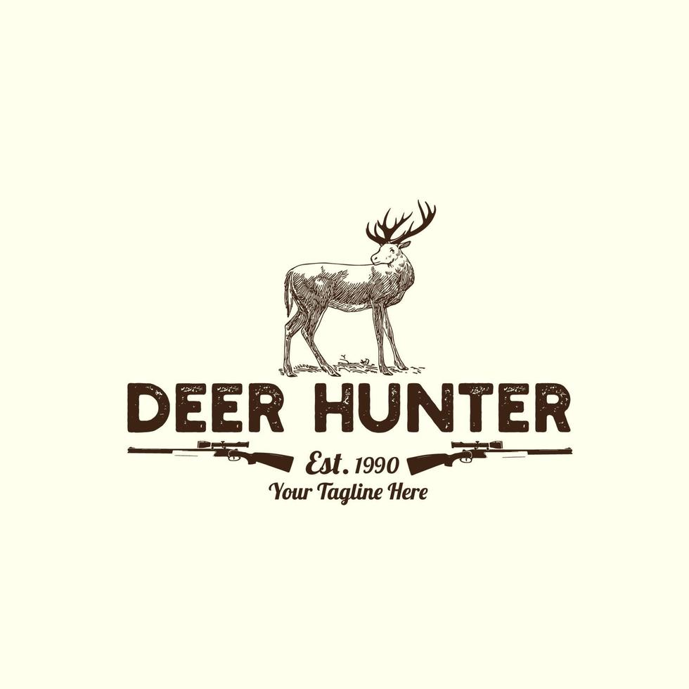Vintage ▾ logo cervo cacciatore vettore illustrazione
