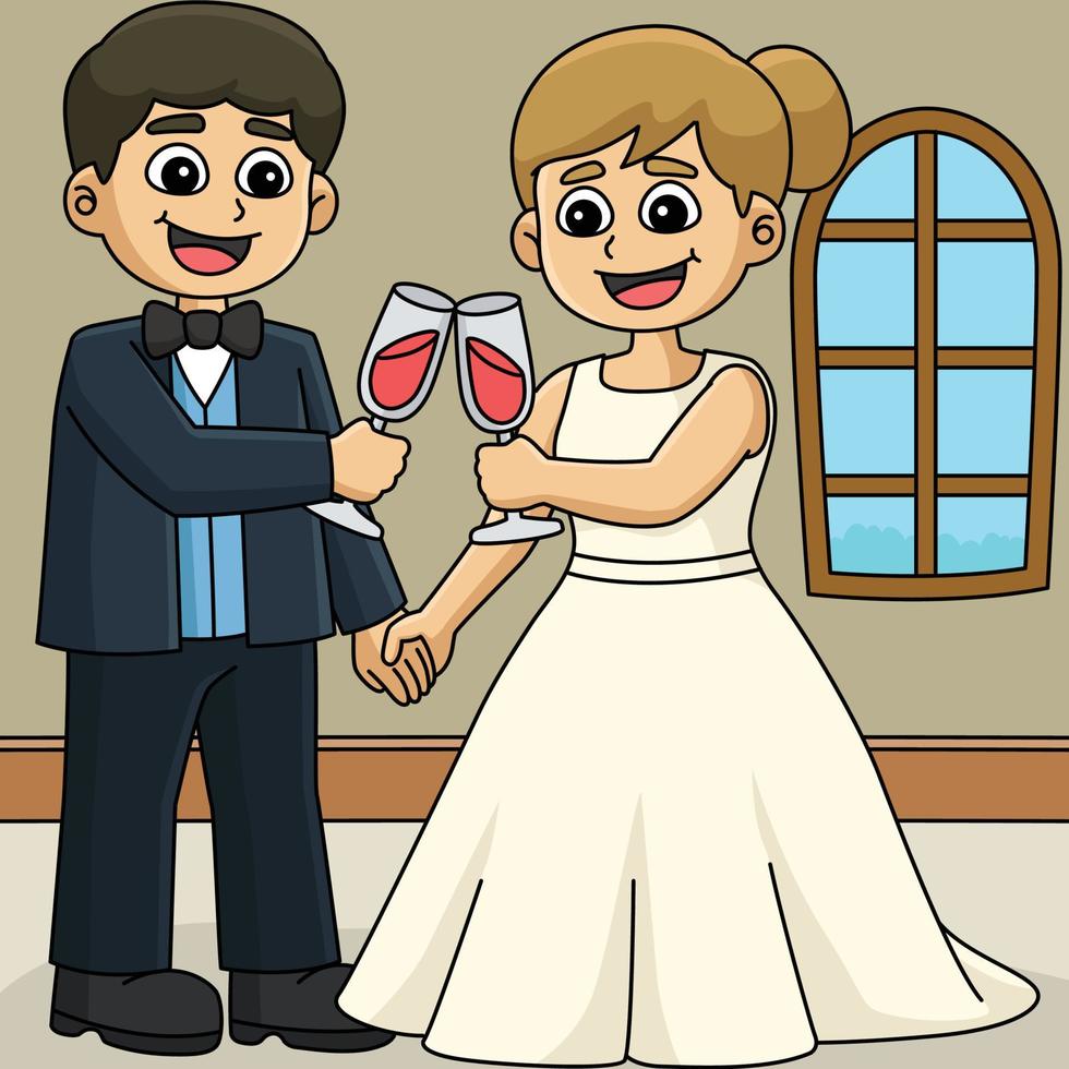 nozze sposo sposa crostini colorato cartone animato vettore