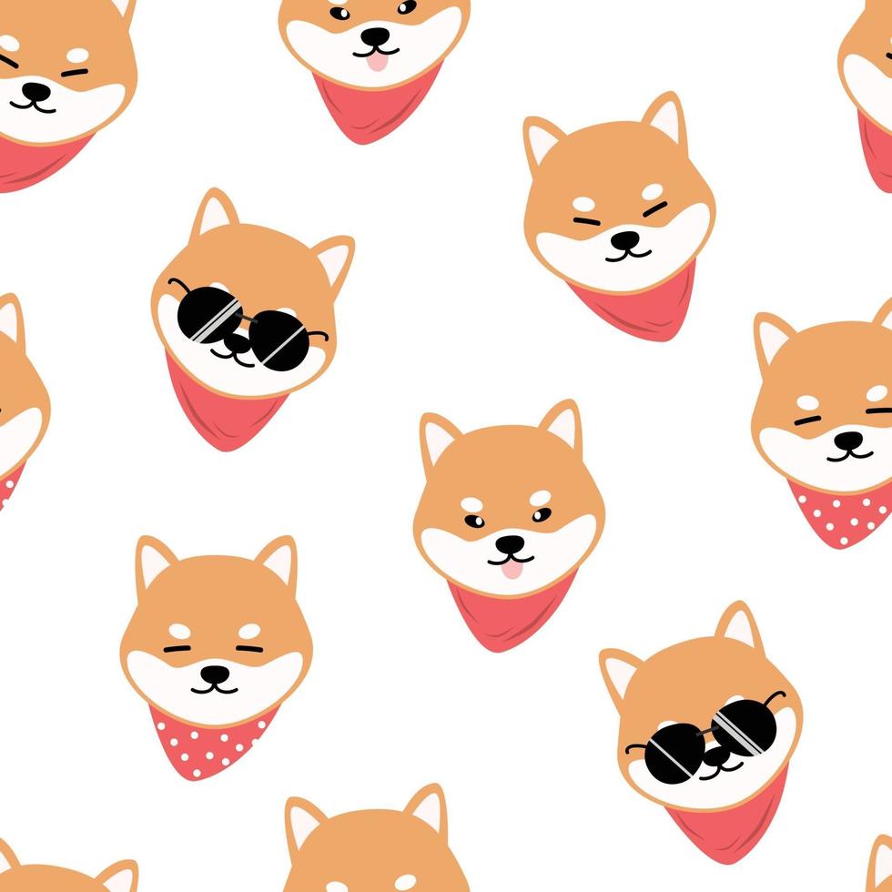 modello senza cuciture di doodle del fumetto del cane carino shiba inu vettore