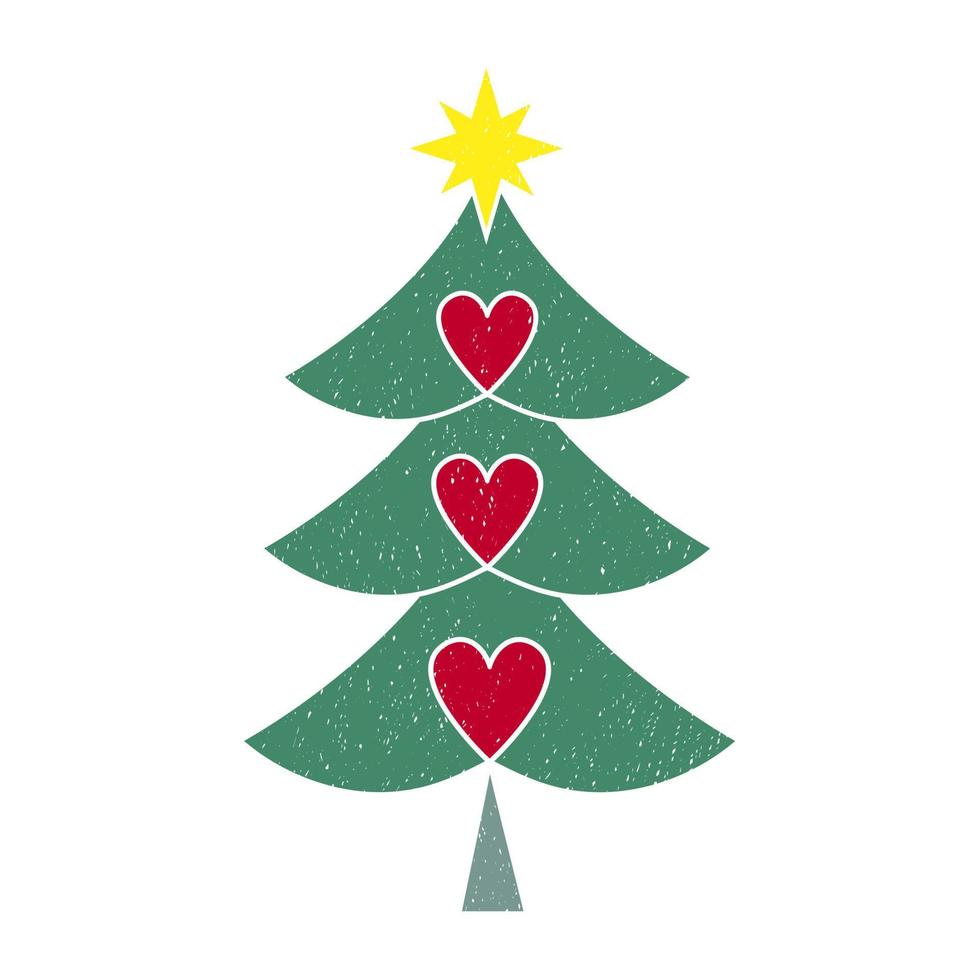 Natale albero con tre cuori. originale Natale albero design nel Vintage ▾ stile. vettore