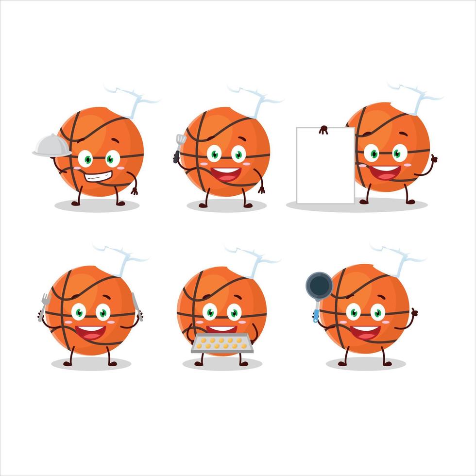 cartone animato personaggio di cestino palla con vario capocuoco emoticon vettore