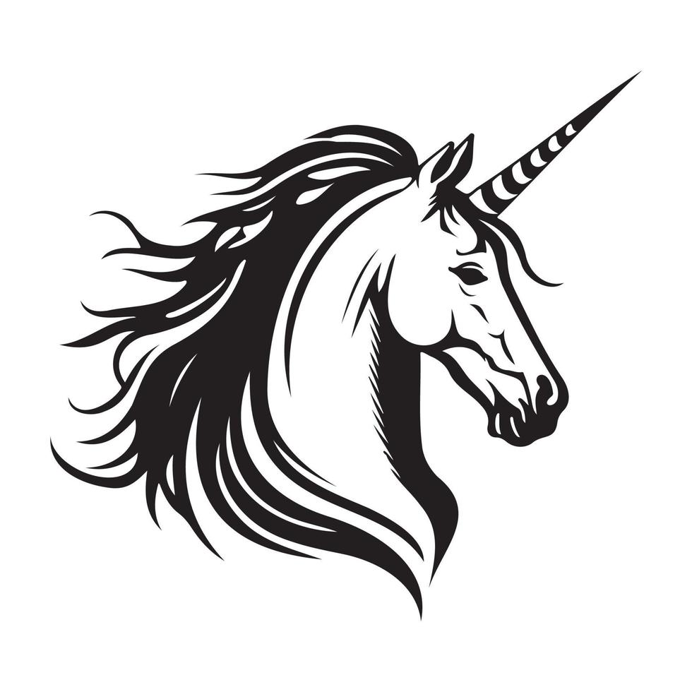 unicorno viso, sagome unicorno viso svg, nero e bianca unicorno vettore