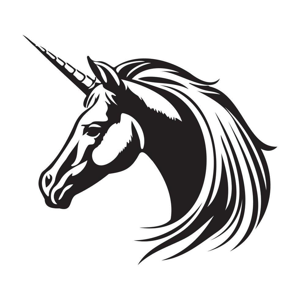 unicorno viso, sagome unicorno viso svg, nero e bianca unicorno vettore