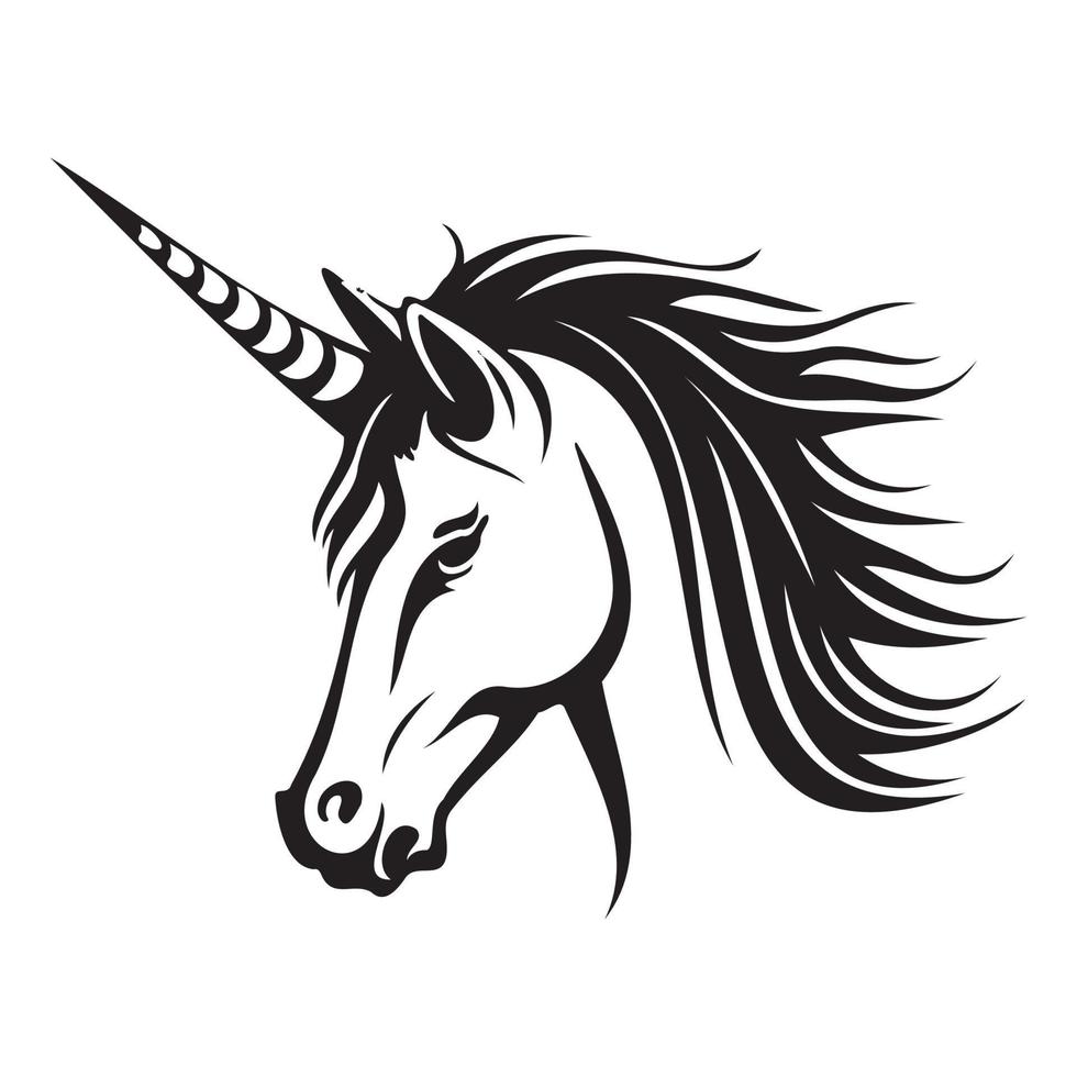 unicorno viso, sagome unicorno viso svg, nero e bianca unicorno vettore