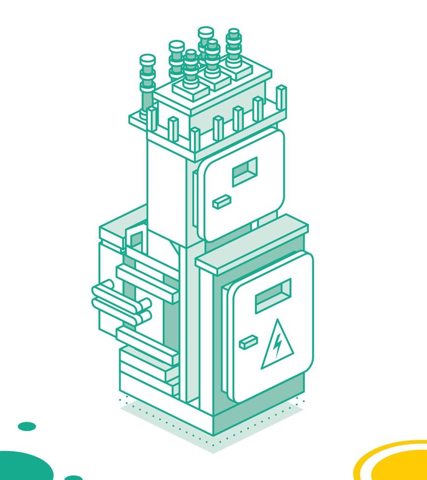 isometrico elettrico trasformatore. schema energia concetto. alto voltaggio energia stazione isolato su bianca. vettore