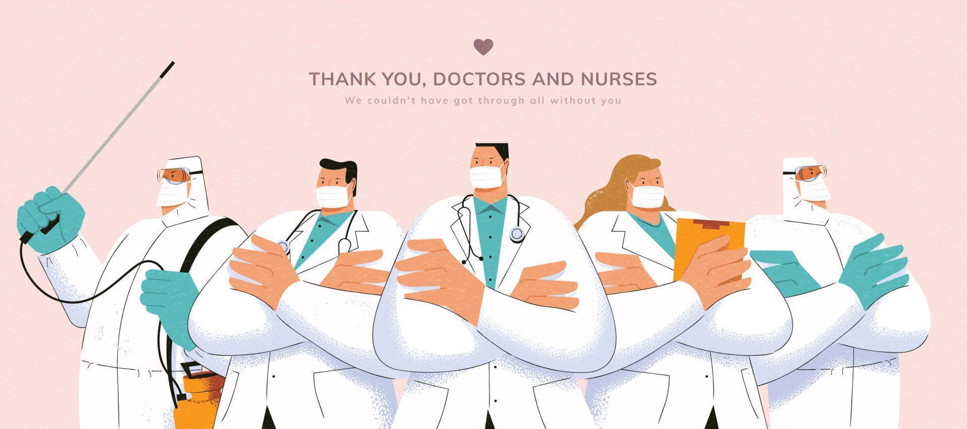 grazie voi bandiera per medici, infermieri e tutti il altro medico lavoratori chi proteggere e prendere cura di noi durante covid-19 pandemia vettore
