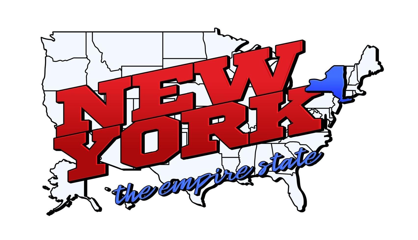 illustrazione vettoriale con noi stato di new york sulla mappa americana con scritte