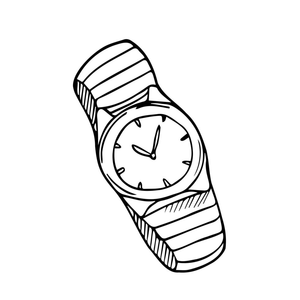 scarabocchio Uomini orologio da polso, nero Immagine su bianca sfondo. lineare arte. vettore illustrazione.