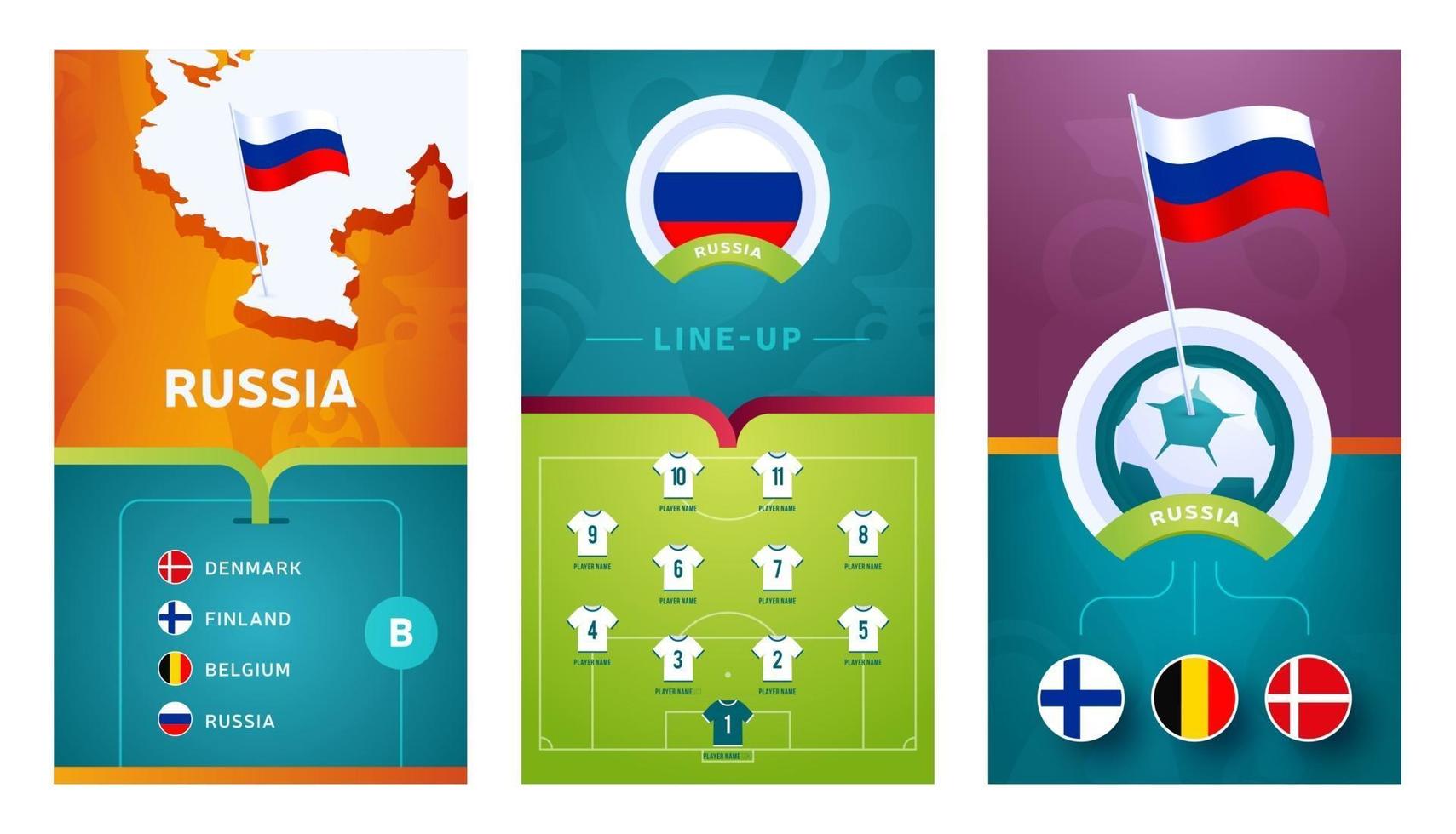 banner verticale di calcio europeo della squadra della russia impostato per i social media vettore