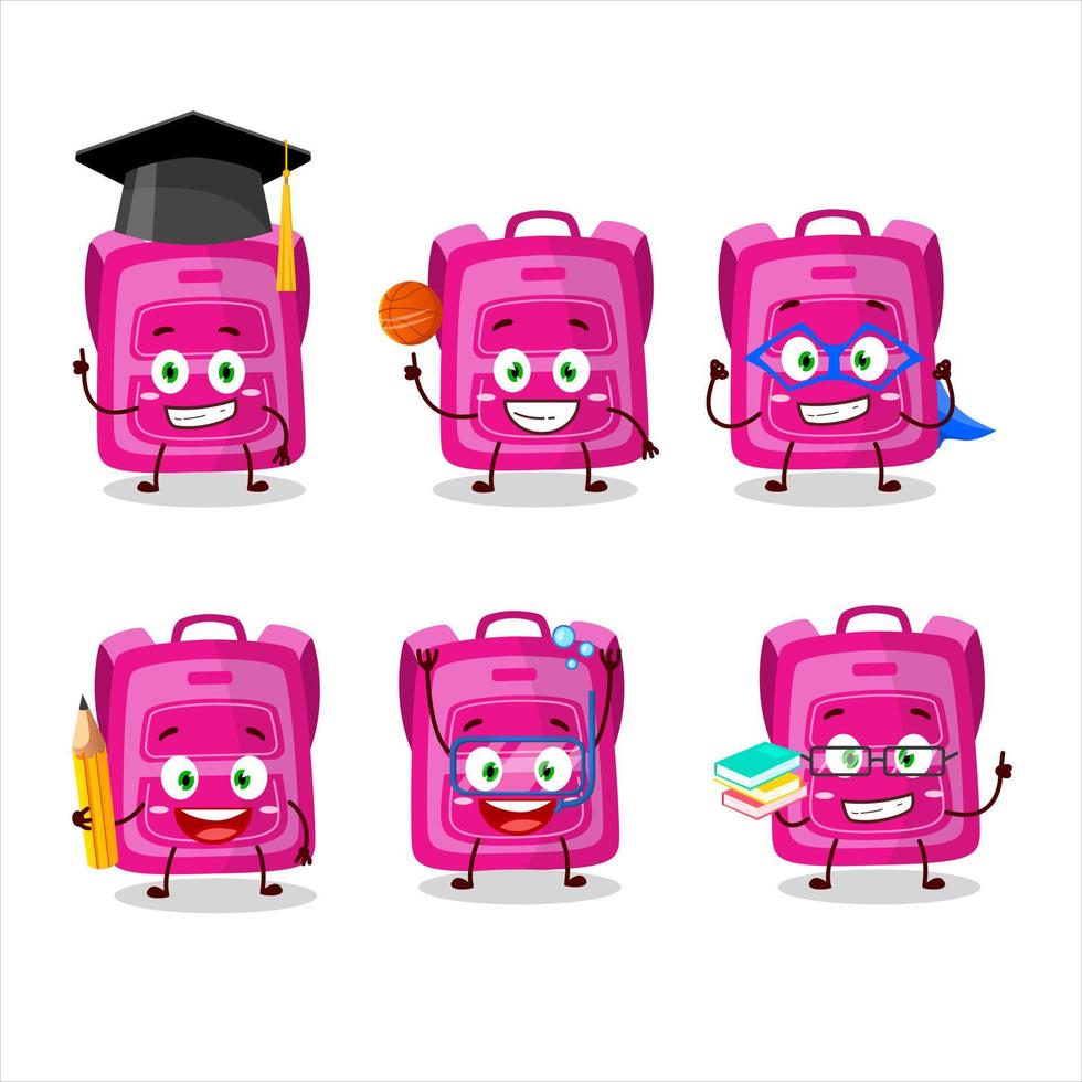 scuola alunno di rosa scuola Borsa cartone animato personaggio con vario espressioni vettore