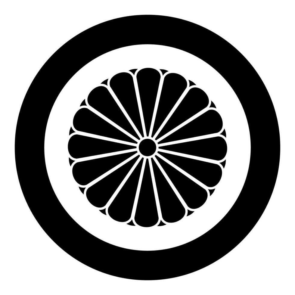 cappotto di braccia di Giappone nippon imperiale foca centrale disco con 16 petali nazionale emblema icona nel cerchio il giro nero colore vettore illustrazione Immagine solido schema stile