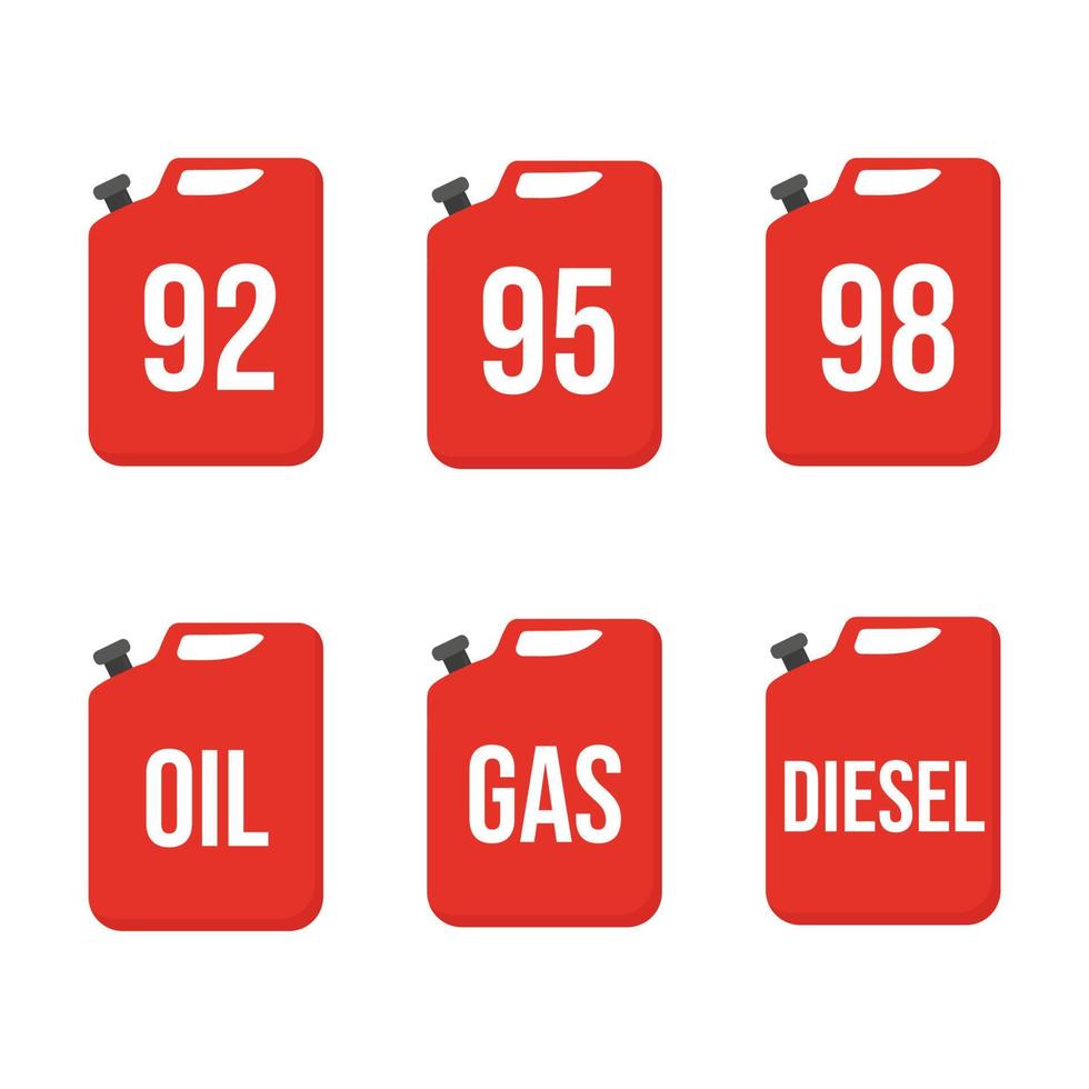 piatto impostato di benzina contenitori su bianca sfondo. vettore illustrazione