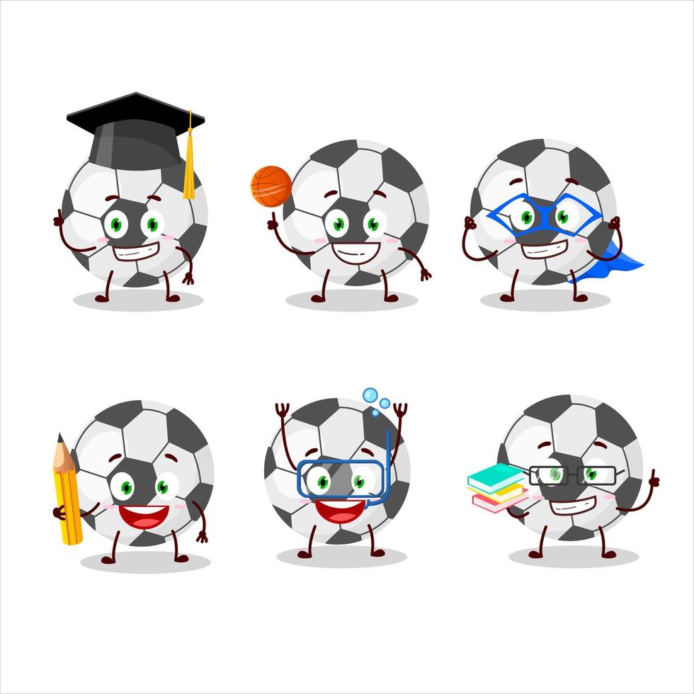 scuola alunno di calcio palla cartone animato personaggio con vario espressioni vettore
