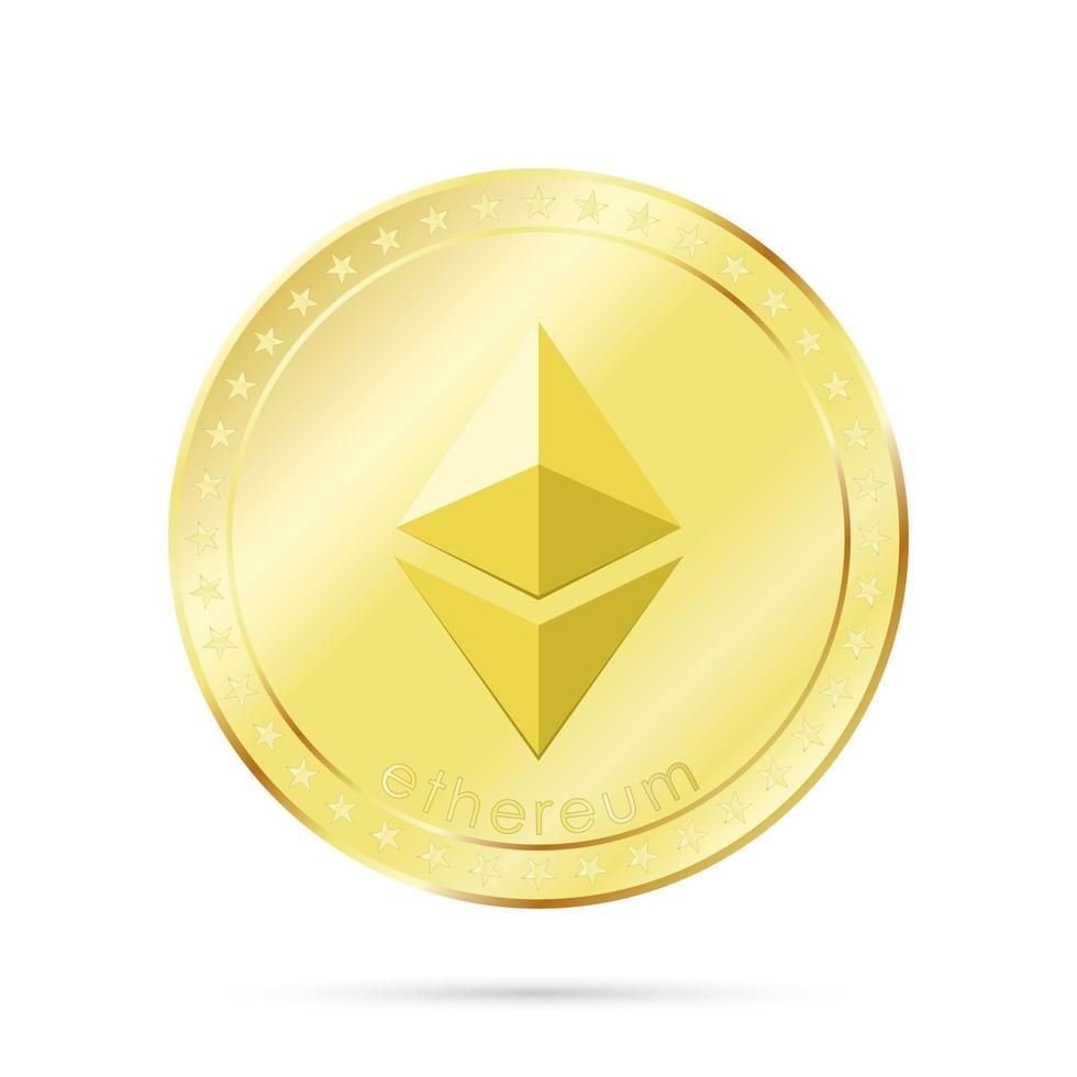 moneta d'oro ethereum isolato su sfondo bianco, illustrazione vettoriale