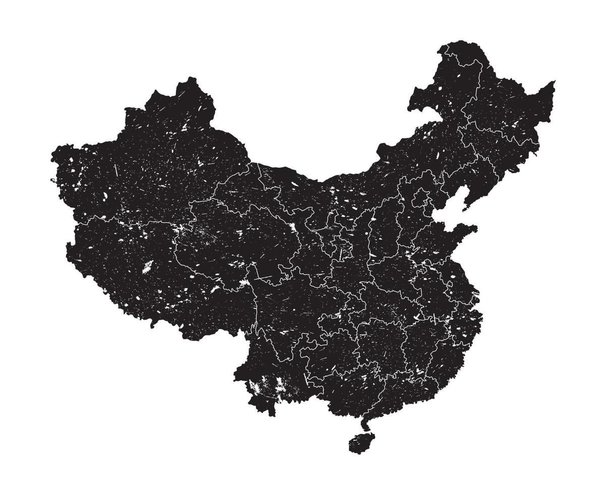 Mappa della Cina con la regione della provincia e l'elemento di particelle di polvere del grunge sulla mappa. alto dettagliato. design semplice silhouette piatta. sfondo bianco isolato vettore