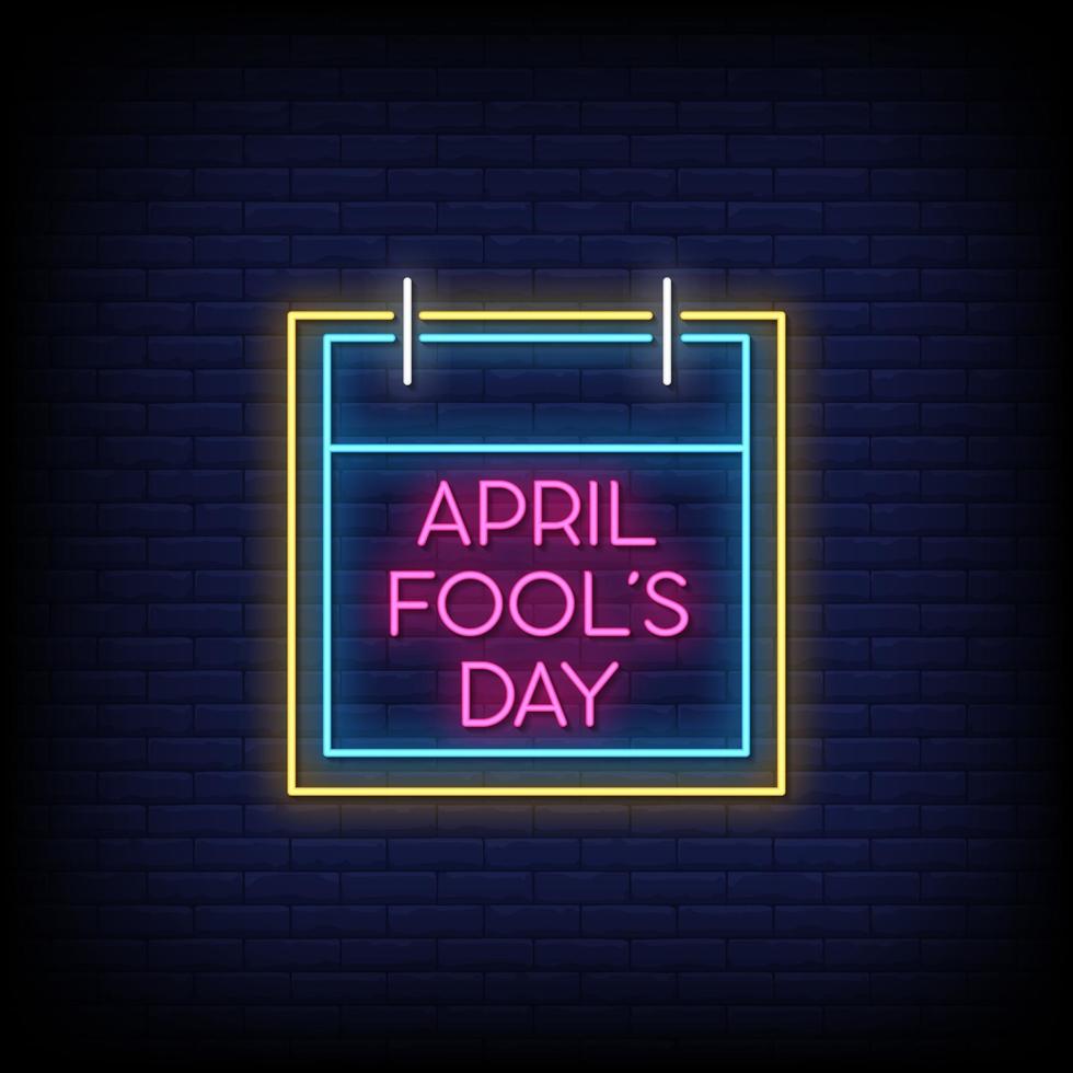 April Fools Day insegne al neon stile testo vettoriale