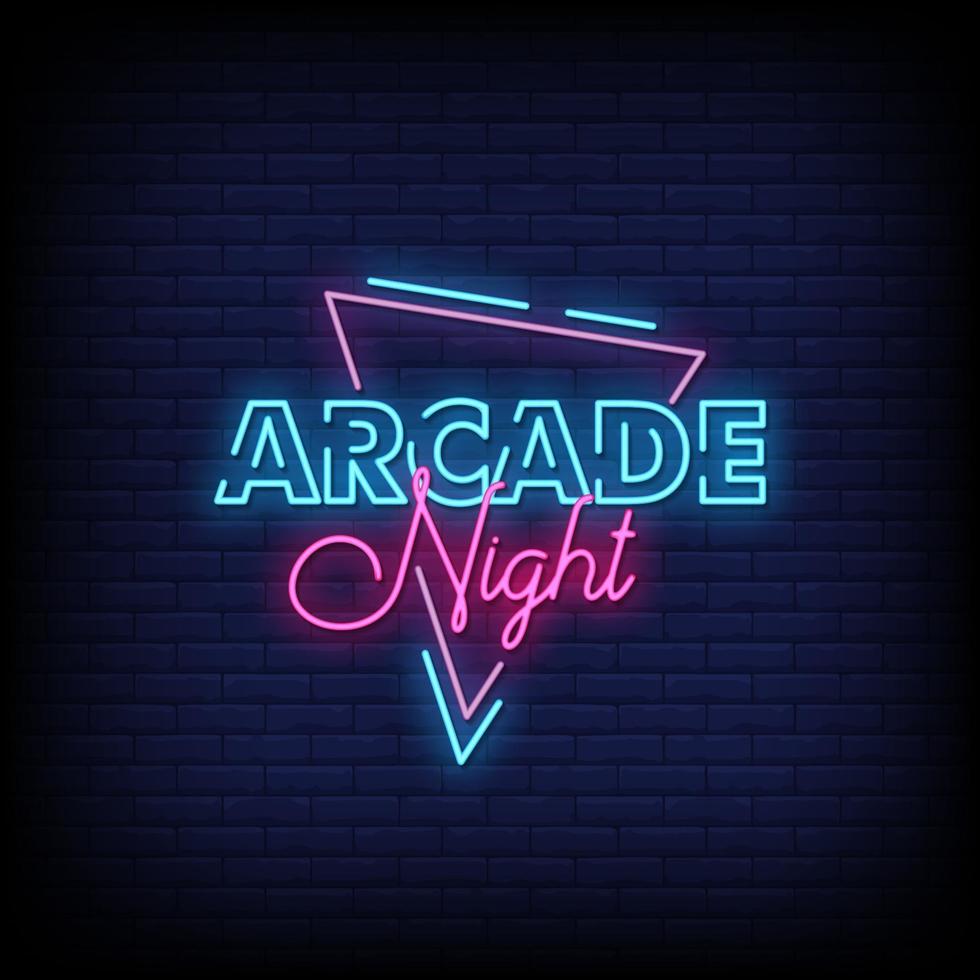 vettore del testo di stile delle insegne al neon di notte arcade