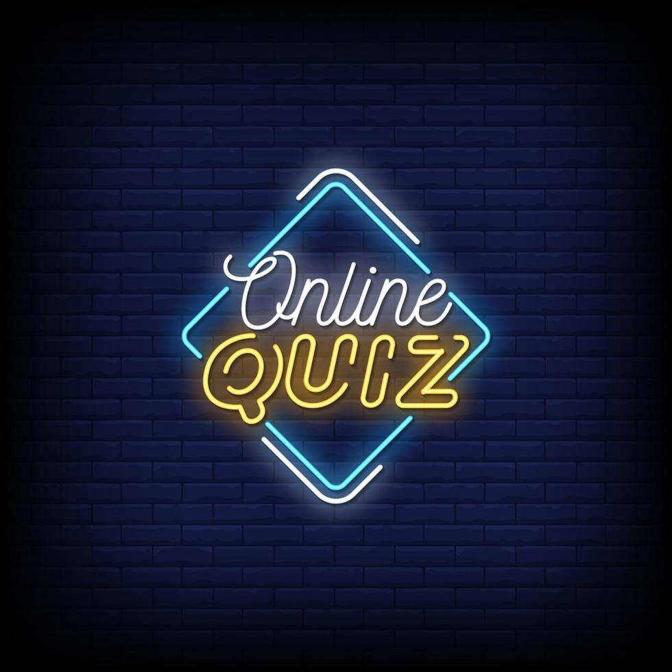 quiz online insegne al neon stile testo vettoriale