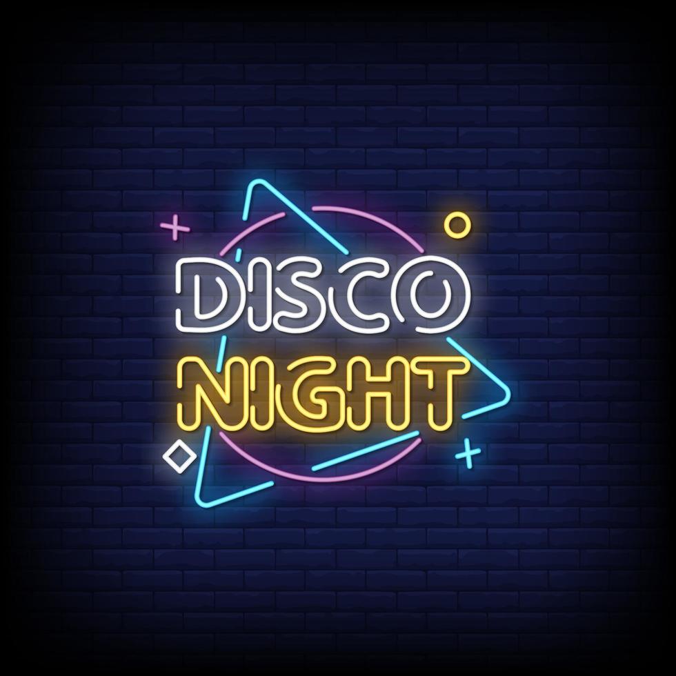 vettore del testo di stile delle insegne al neon di notte della discoteca