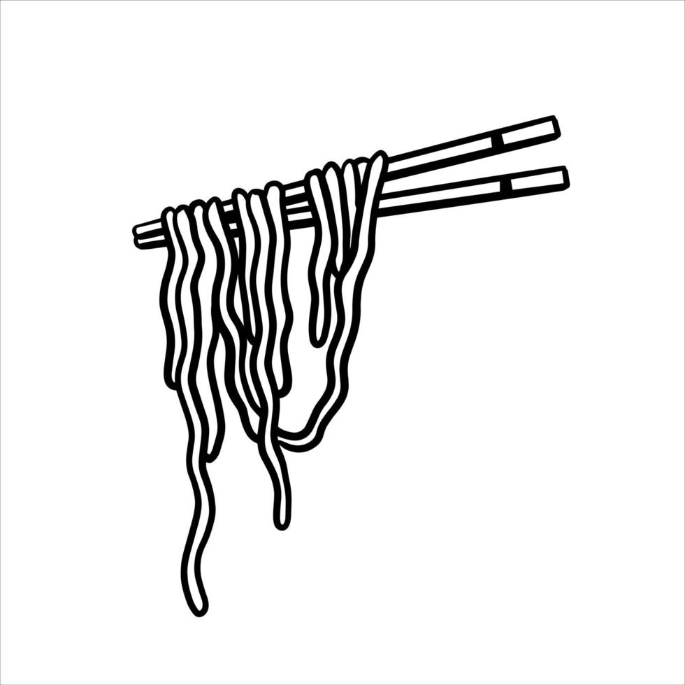 ramen tagliatelle e di legno bastoni. bastoncini con lungo pasta. asiatico giapponese e Cinese cibo. cartone animato illustrazione vettore