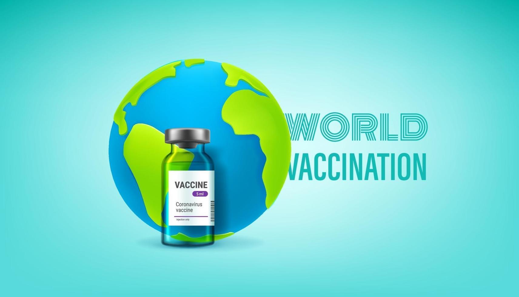 fiala di vetro del vaccino e la terra. concetto di vaccinazione mondiale vettore